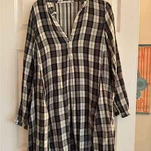 Free People Black and White Plaid Long Sleeve Dress